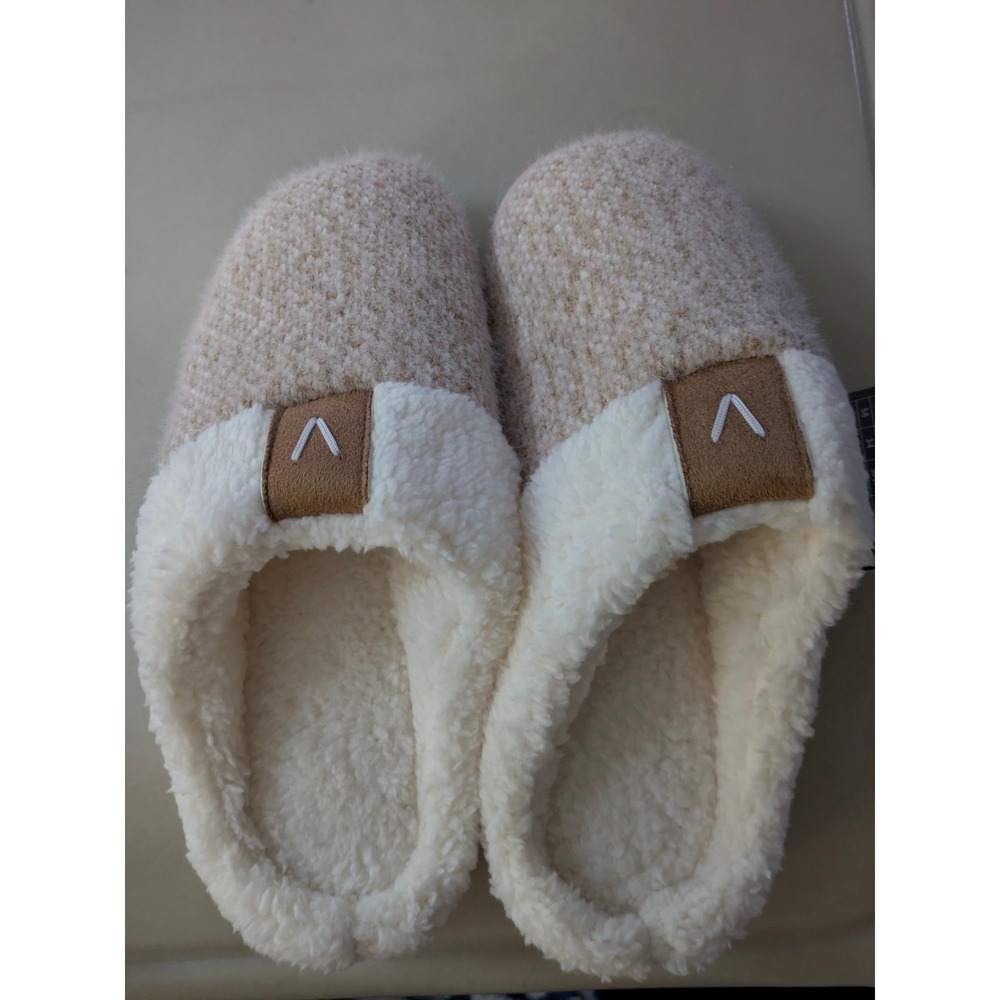 Parlovable Cozy Slippers Women size Small Dusty Rose‎ Beige Cream Faux Fur Lined